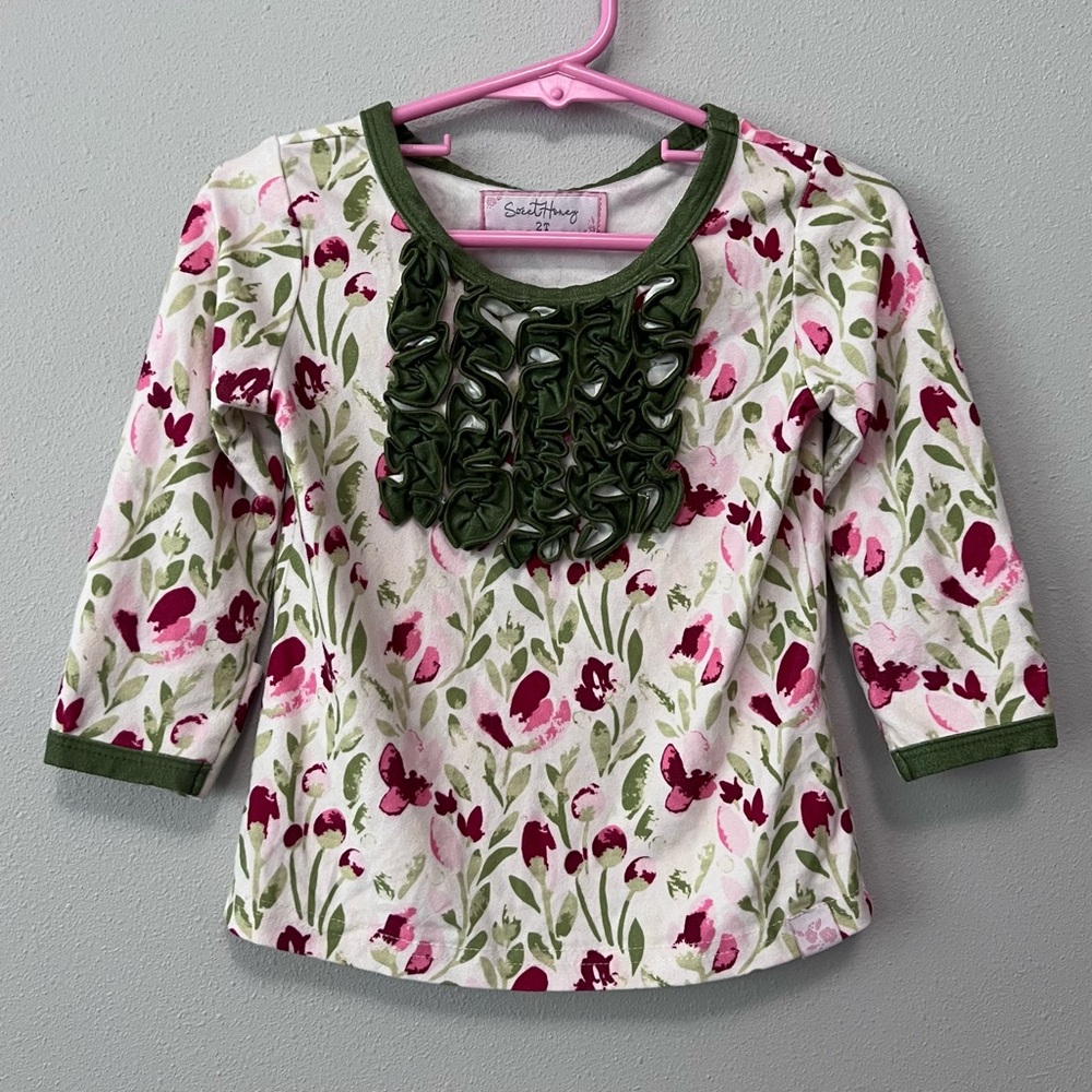 Sweet Honey Long Sleeve Floral PJ Top Size 2T